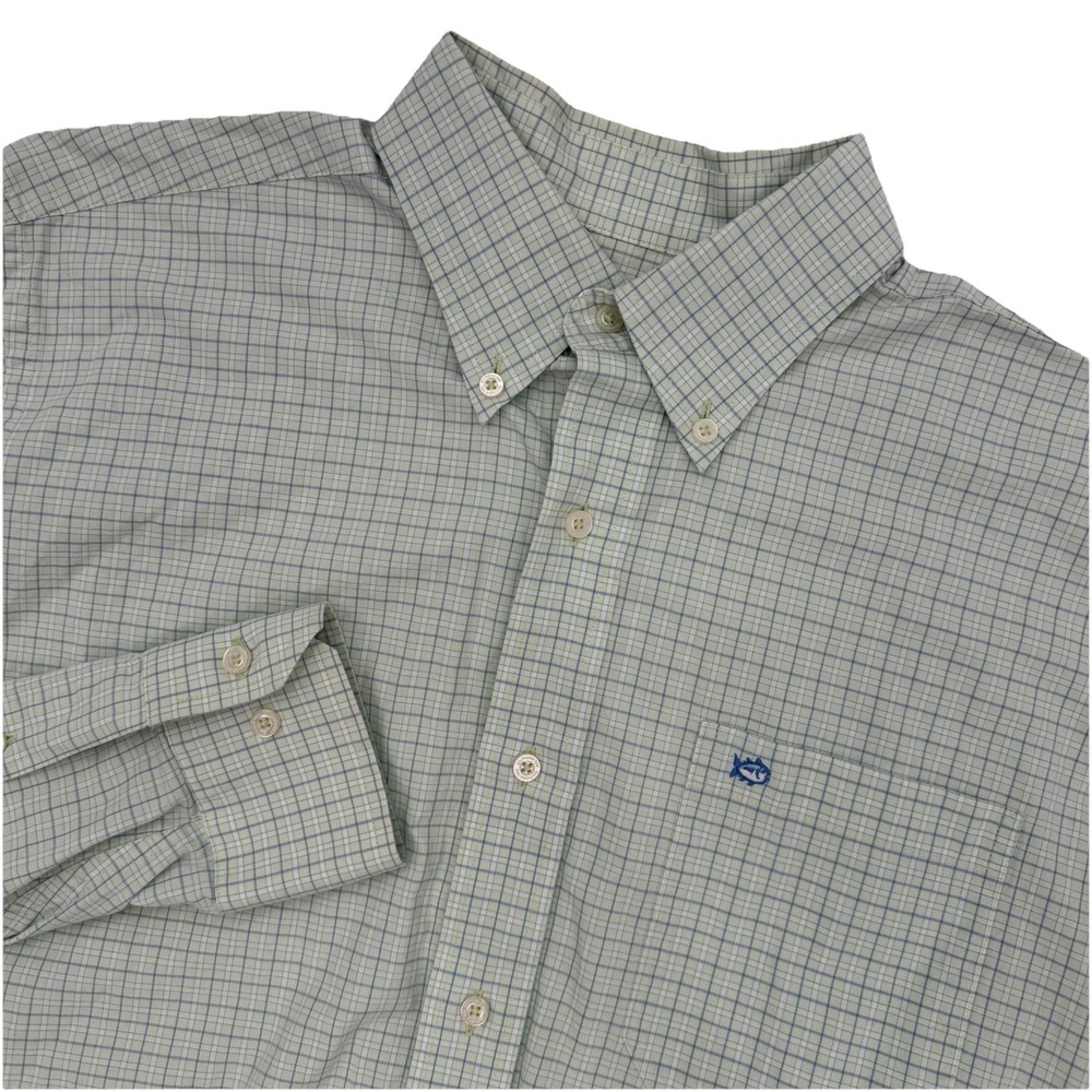 Southern Tide‎ Shirt Mens Sz Medium Check Button Down Long Sleeve Green & Blue